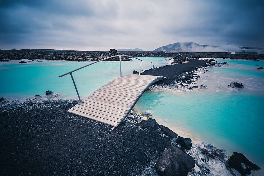 Blue Blue Lagoon Bridge Clouds Cold Iceland Mountains Night Hd