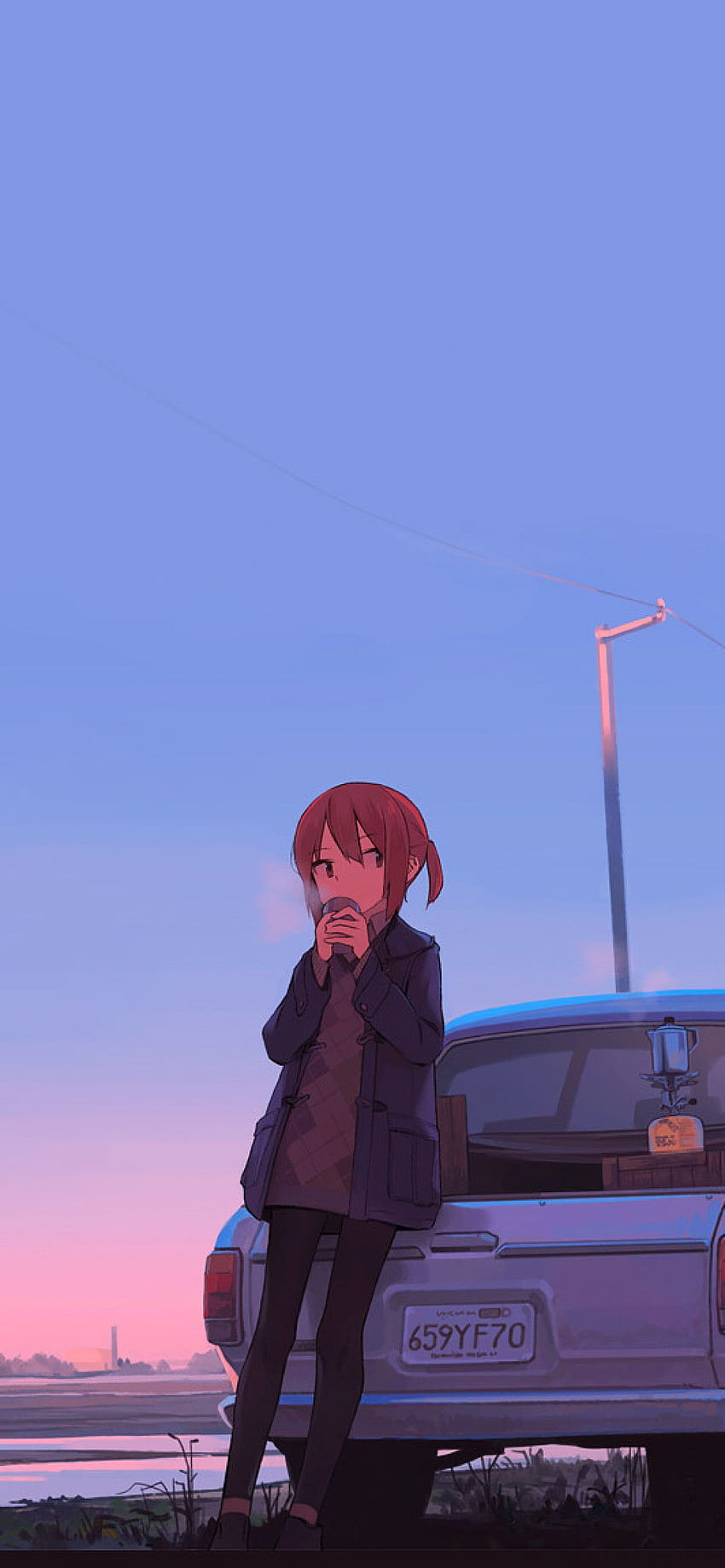 1242x2688 Anime Girl Car Drinking Coffee Iphone XS MAX Cute Anime
