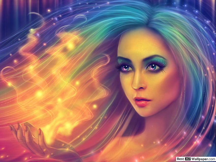 Fantasy Girl With Rainbow Hair Girls With Rainbow Hair HD Wallpaper