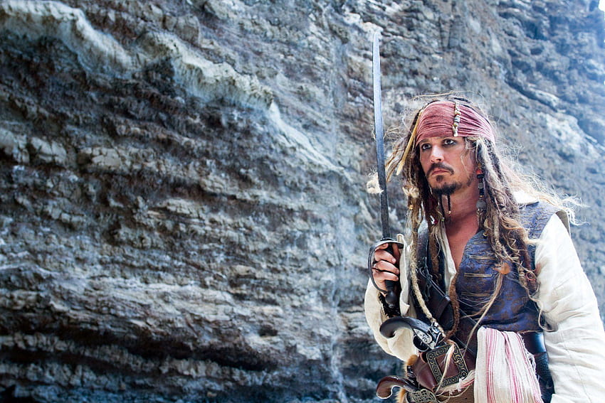 Johnny Depp Actor Captain Jack Sparrow Sword Rock Pirates Of The