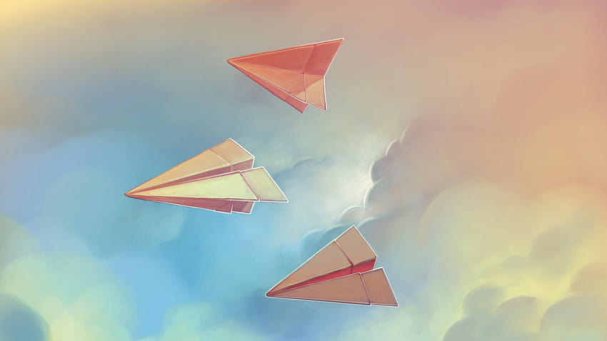 clouds, minimalistic, drawings, paper plane, skies ::, airplane aesthetic HD wallpaper