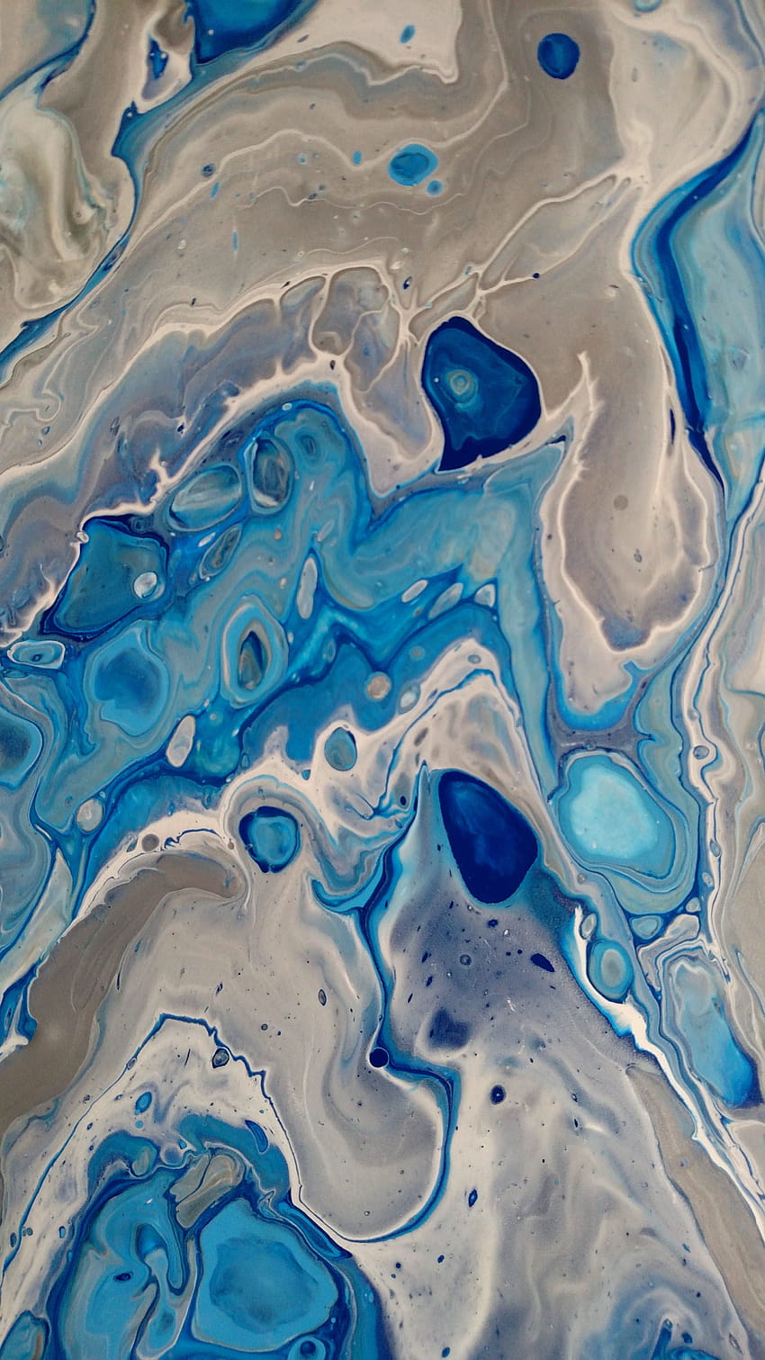 Fluid Pouring オリジナルペインティング、抽象アート、青と灰色 流体絵画のインスピレーション、流体アート、アクリル注ぎ HD電話の壁紙