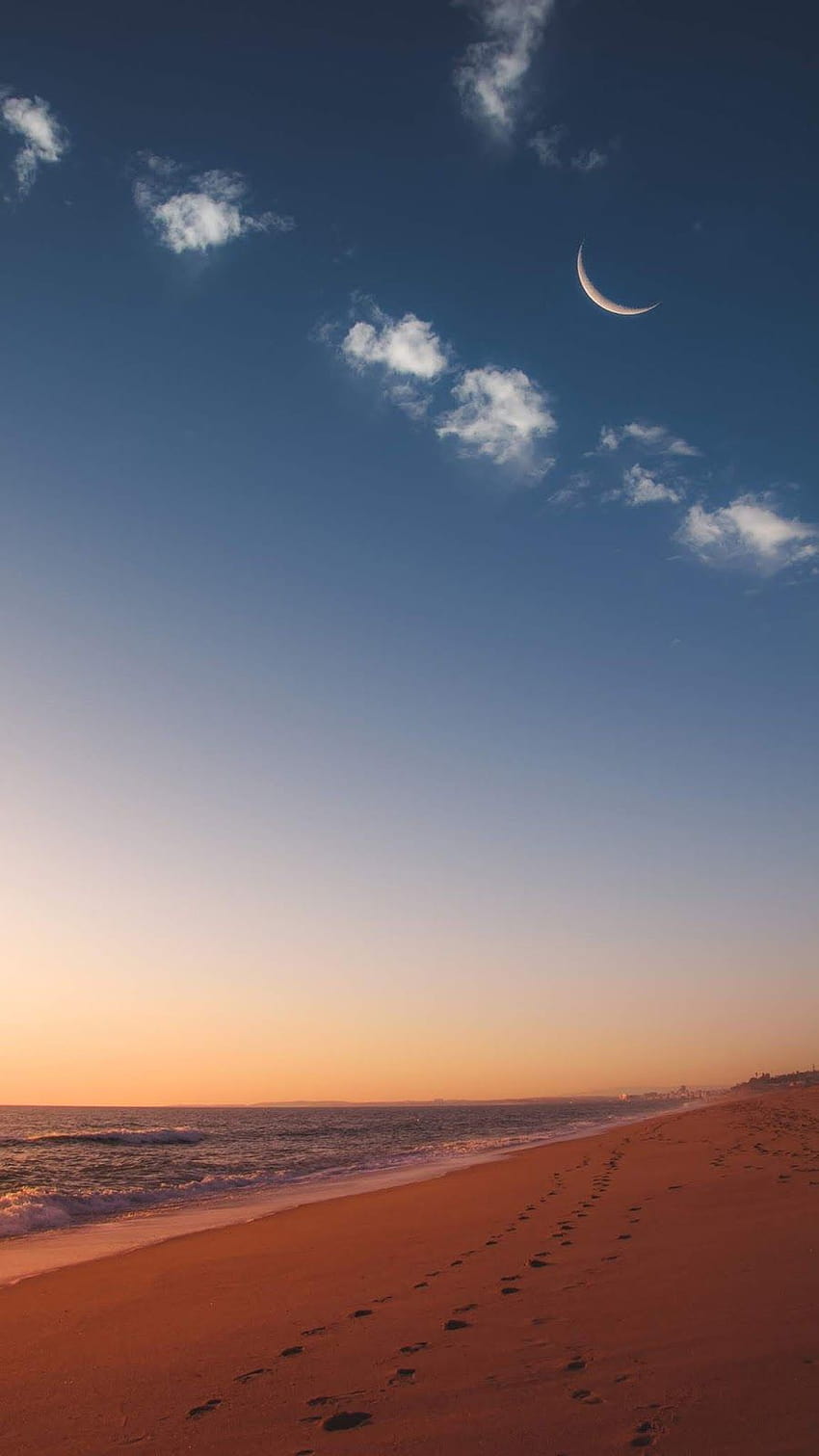 Crescent moon in the day sky in 2020, crescent beach HD phone wallpaper