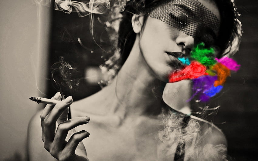 Smoking smoke rainbows colors high, rainbow women HD wallpaper