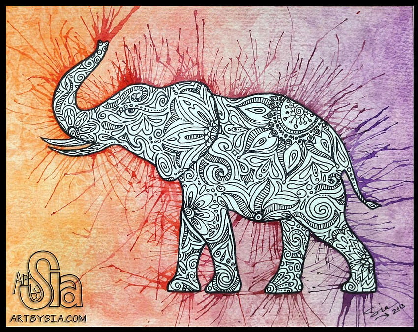 zentangle watercolor, zentangle elephants HD wallpaper
