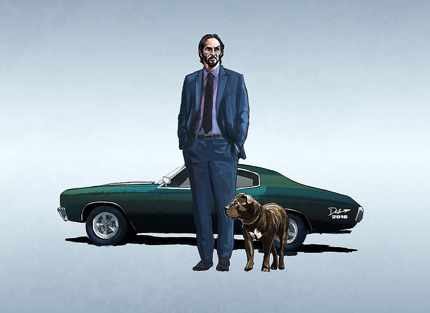 John Wick Car, John Wick mit Hund HD-Hintergrundbild