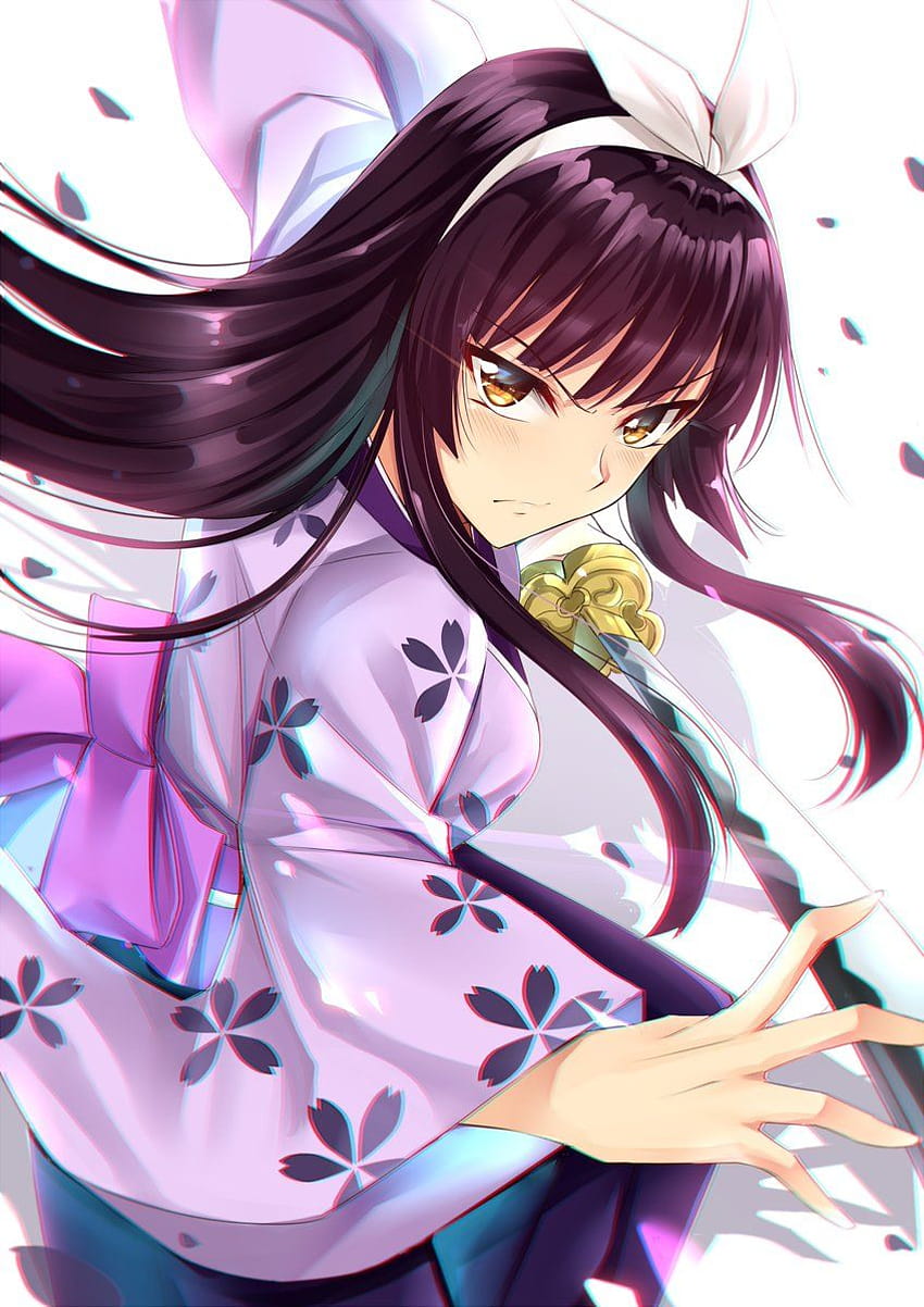 Kagura Mikazuchi's elegance and beauty is quite divine with her swishing purple skirt and blade. HD phone wallpaper