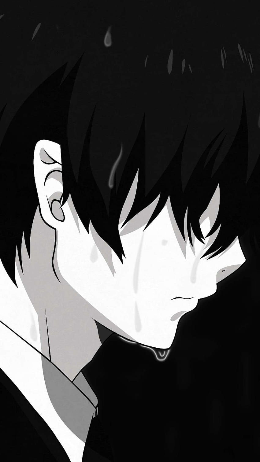 Anime triste en blanco y negro, anime de perfil triste fondo de pantalla del teléfono