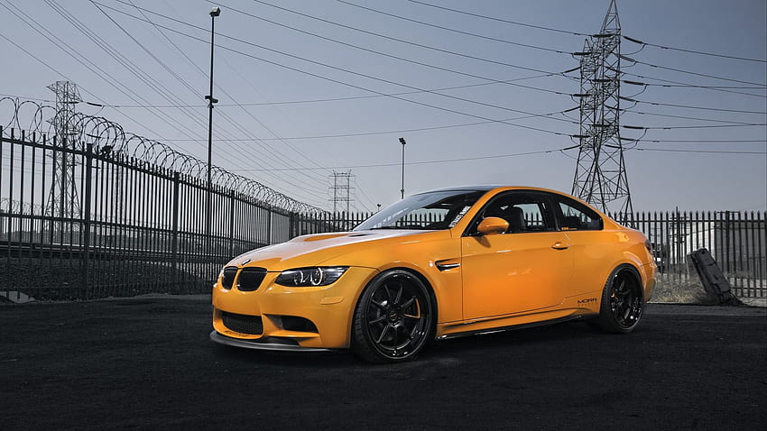Bmw M3 E92 Orange And Power Lines View HD wallpaper