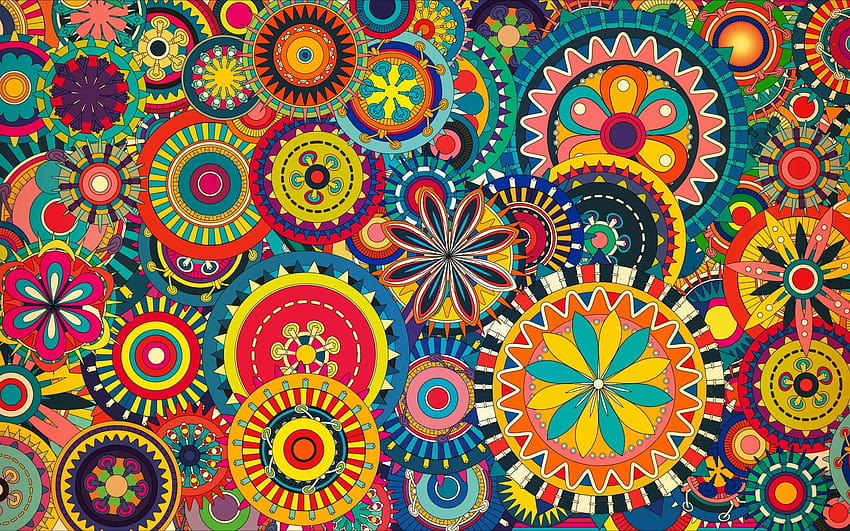 Multicolored floral art , colorful, digital art, geometry, circle • For You For & Mobile, colorful circles geometric pattern HD wallpaper