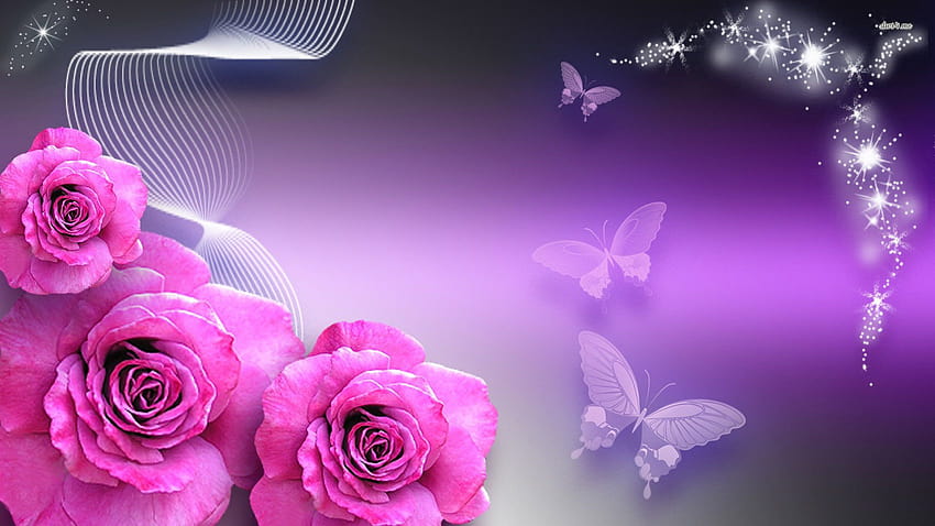 蝶 Rosebuds 蝶とピンクのバラ デジタル、バラと蝶 高画質の壁紙