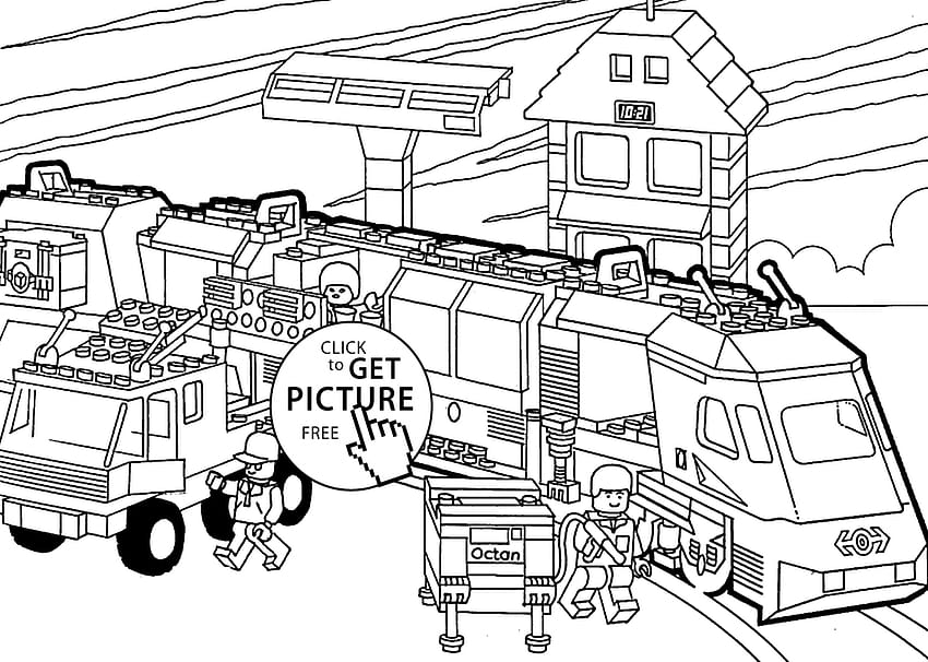 Pagina da colorare per bambini del treno Lego, stampabile. Lego Duplo Sfondo HD