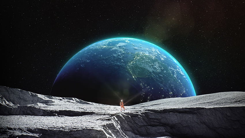 Earth, Astronaut, Moon, Outer space, , Space, astronaut space screensaver anime HD wallpaper