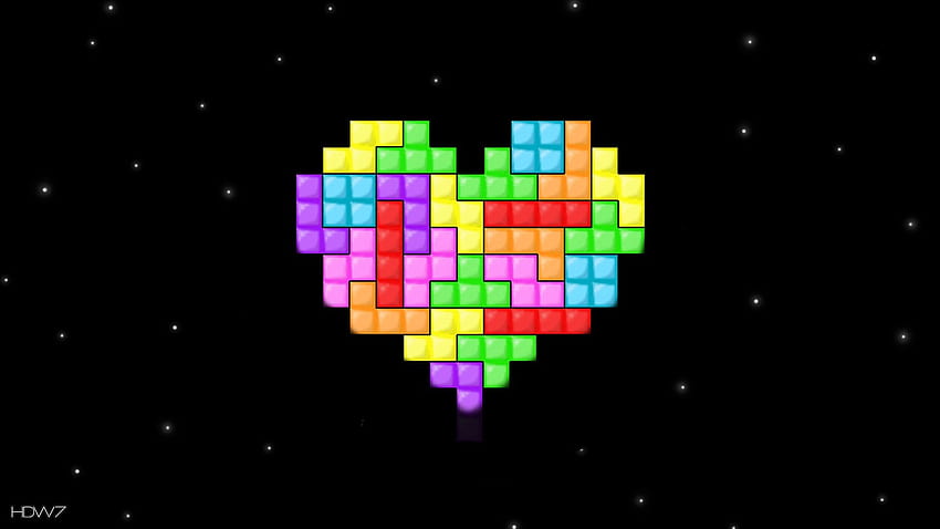 heart tetris colorful blocks puzzle pixel HD wallpaper