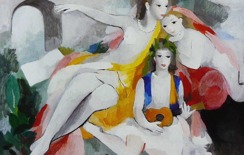 guitar, arch, beads, Modern, Three girls, Marie Laurencin, New Museum Otani , section живопись, lorans HD wallpaper