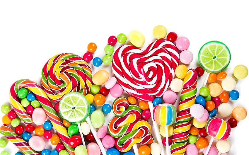 Candy Lollipop Nourriture Beaucoup de bonbons Fond blanc, sucettes Fond d'écran HD