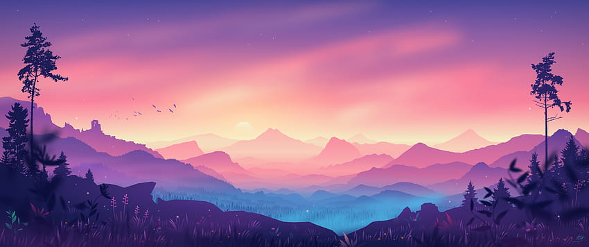 谷 , 風景, 美的, 山, 自然, 風景美学紫 高画質の壁紙