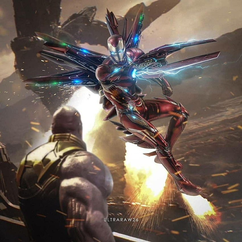 Znalazłem kilka fanowskich grafik Iron Mana kontra Thanosa. Bardzo podobała mi się ta walka, Iron Man vs Thanos Infinity War Tapeta na telefon HD