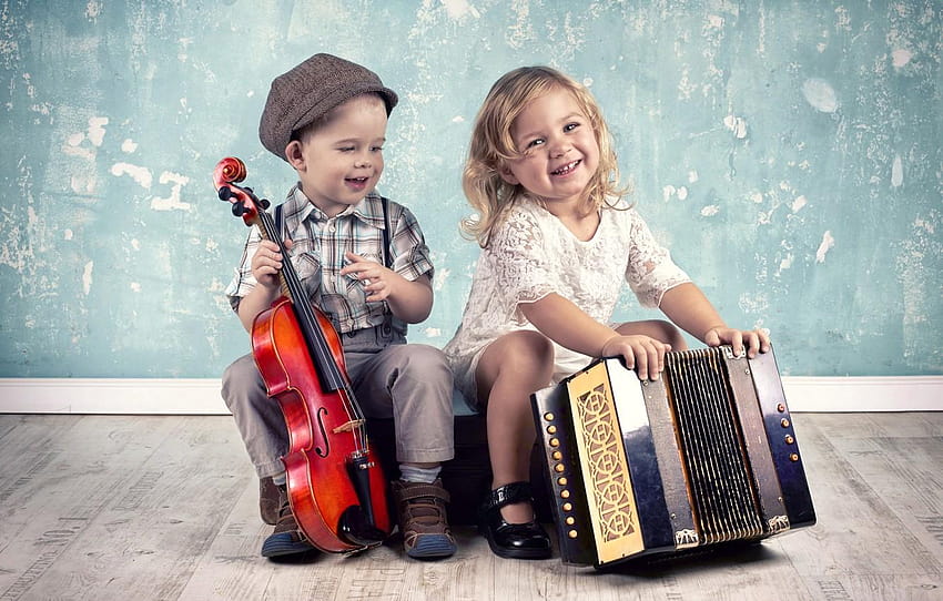 violin, the game, boy, girl, girls, smile, smile, boys, little musician HD wallpaper
