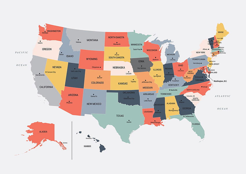 Acquista la mappa USA in Happy Colors, mappa degli Stati Uniti Sfondo HD