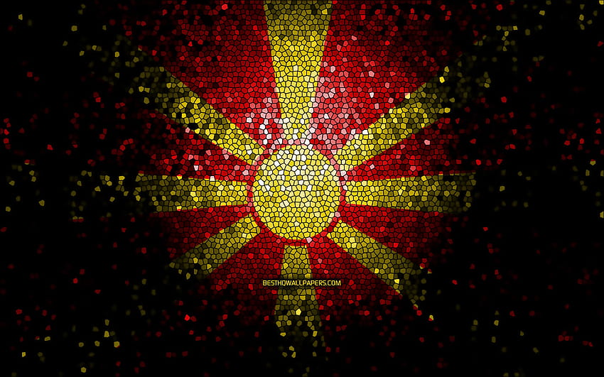 Macedonian flag, mosaic art, European countries, Flag of North Macedonia, national symbols, North Macedonia flag, artwork, Europe, North Macedonia with resolution 2880x1800. High Quality HD wallpaper