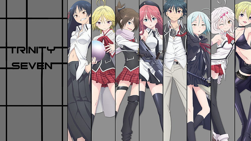 : Trinity Seven, anime kızlar, Asami Lilith, Kannazuki Arin, Liselotte Sherlock, Kazama Levi, Kasuga Arata, Yamana Mira, Fudou Akio, Kurata Yui 1366x768, levi kazama HD duvar kağıdı
