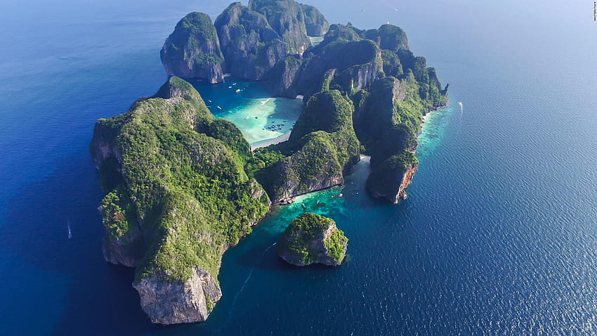 Thailand's Maya Bay closed indefinitely, coastline rocks boat HD wallpaper