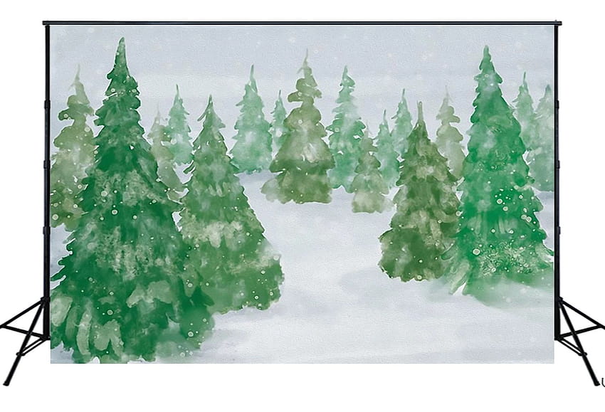 Winter Snow Spruce Forest Backdrop Watercolor Christmas Tree graphy ...
