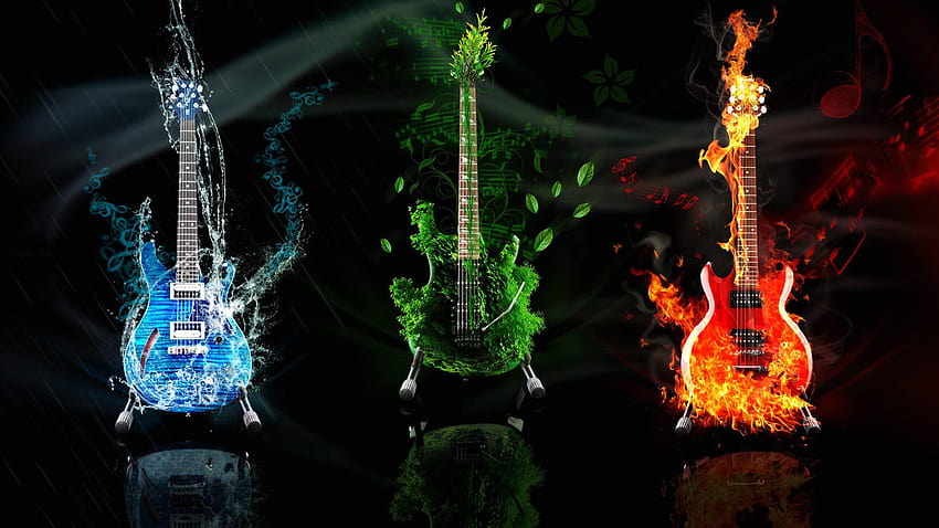 Flaming Guitars Digital Art, full music HD wallpaper