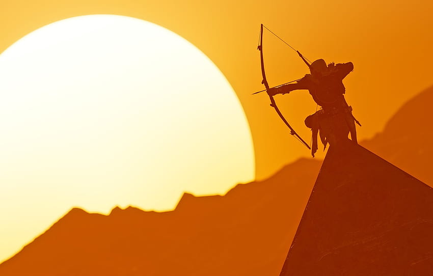 the sun, bow, pyramid, Archer, Ubisoft Montreal, Action, archer silhouette HD wallpaper