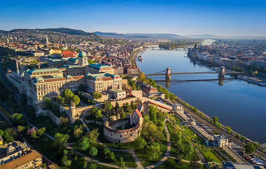 橋、川、建物、パノラマ、ハンガリー、ブダペスト、ブダ城、セクション город、ブダペストの夏 高画質の壁紙