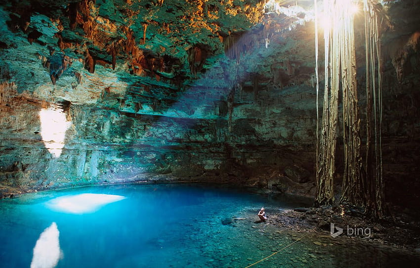 air, cahaya, Meksiko, gua, kegagalan, Valladolid, Cenote, semenanjung yucatan Wallpaper HD