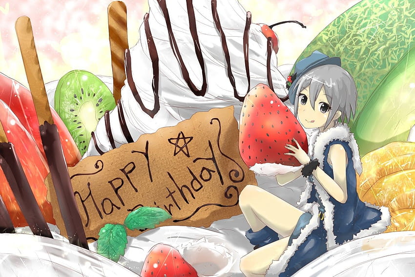 : ilustrasi, makanan, gadis anime, kartun, karakter asli, pencuci mulut, selamat birtay, 1500x1000 px, kue birtay 1500x1000, anime cake Wallpaper HD