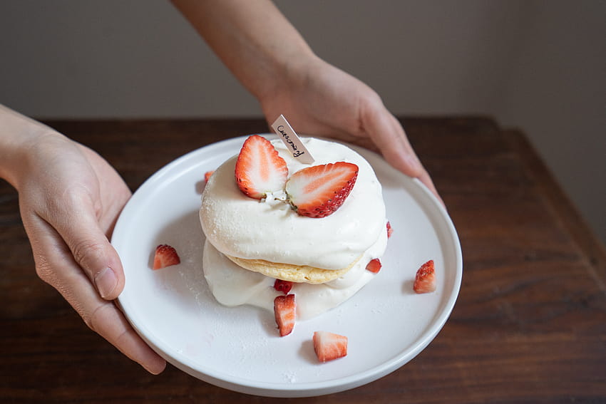Person Holding White Ceramic Plate With Strawberry Shortcake · Stock HD wallpaper