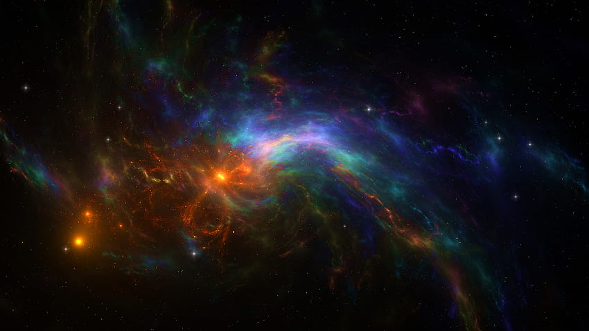 เนบิวลาอวกาศไฟป่าหลากสี จักรวาลดิจิทัล พื้นหลัง และเนบิวลาสีรุ้ง วอลล์เปเปอร์ HD