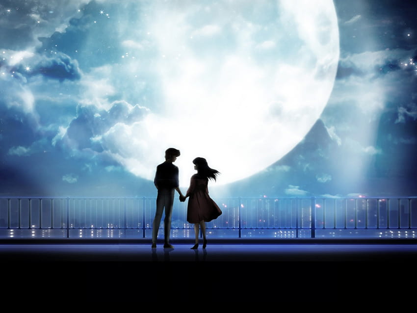 Anime Art Anime Couple Holding Hands Moonlight: 13, anime tomados de la mano fondo de pantalla