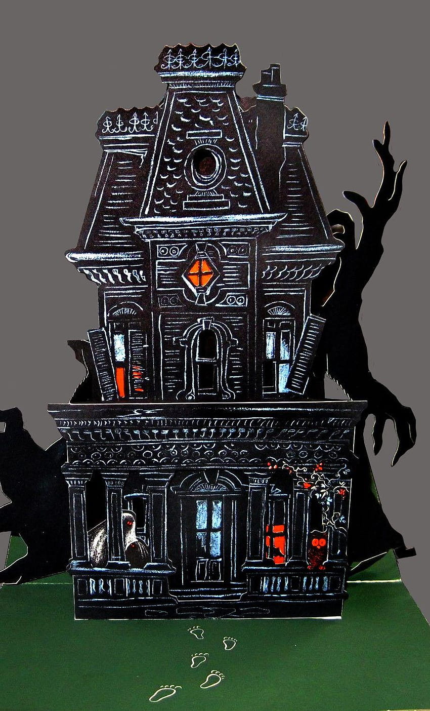 Hallmark Haunted House декорация за маса, 60-те години на миналия век, декорация на къща за Хелоуин HD тапет за телефон