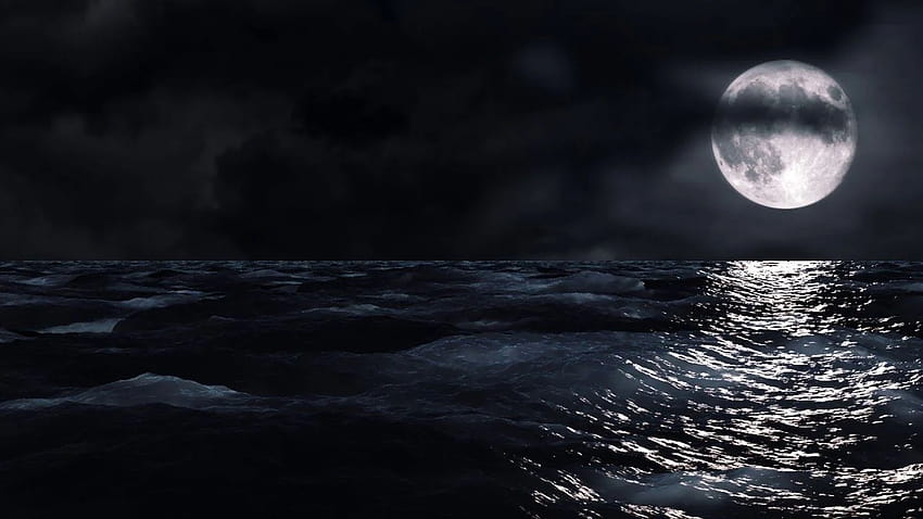 moving backgrounds, moon over ocean waves HD wallpaper