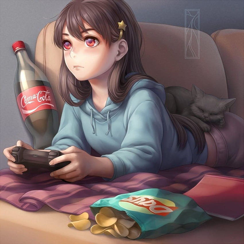 girl playing game anime HD phone wallpaper
