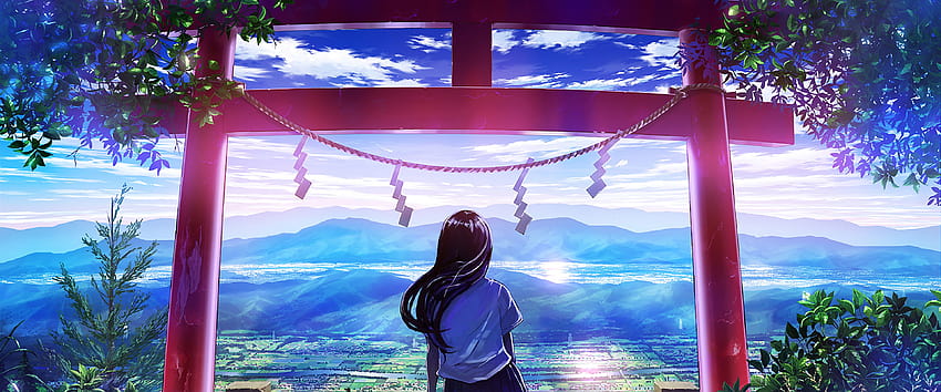 Anime Japanese Gate Shrine Girl Scenery HD wallpaper