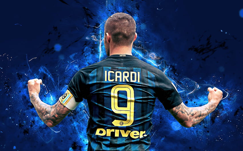 Mauro Icardi, arkadan görünüm, soyut sanat, İtalya, Internazionale, futbol, ​​Serie A, Icardi, Inter Milan, Arjantinli futbolcu, futbolcular, neon ışıkları, Inter Milan FC, 3840x2400 çözünürlüklü. Yüksek HD duvar kağıdı