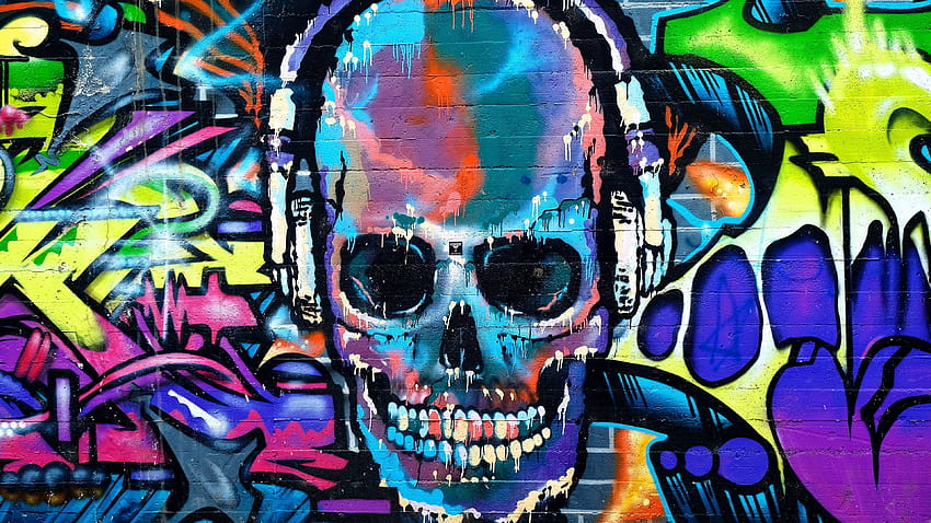Graffiti Skull on Dog, street art gaming HD wallpaper