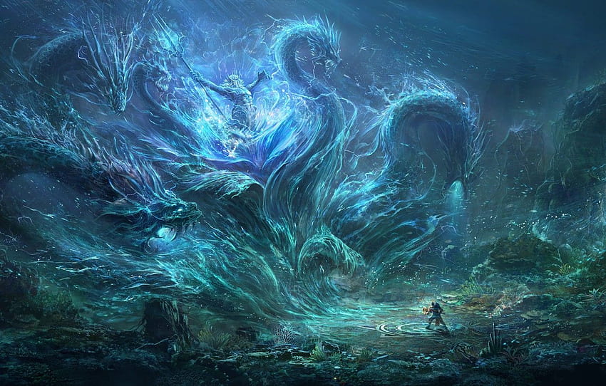 people, monster, Trident, monster, Neptune, the bottom of the sea, The sea monster, Wang Nan , section фантастика, sea creature HD wallpaper