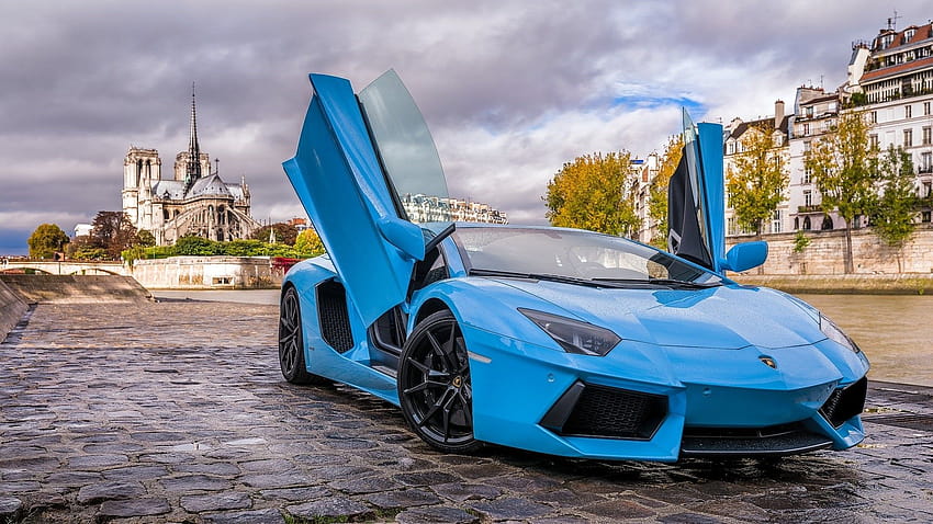 : сини коли, Lamborghini Aventador, спортна кола, мощна кола, колело, суперавтомобил, сухопътно превозно средство, автомобилен дизайн, марка автомобил, луксозно превозно средство 1920x1080, ламбо пеперуда врати HD тапет