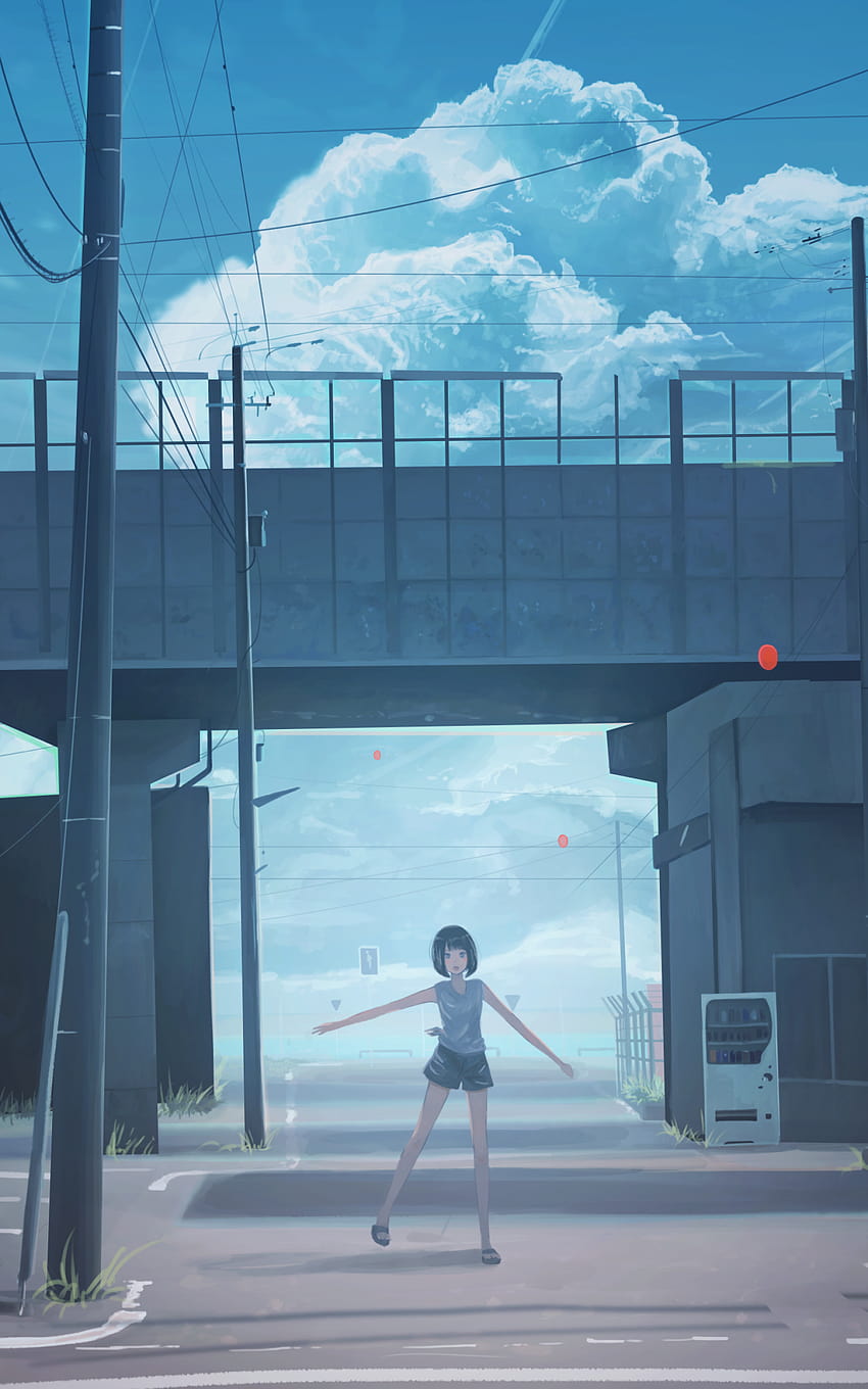 Anime cityscape, industrial, bridge, train, buildings, Anime, HD wallpaper  | Peakpx