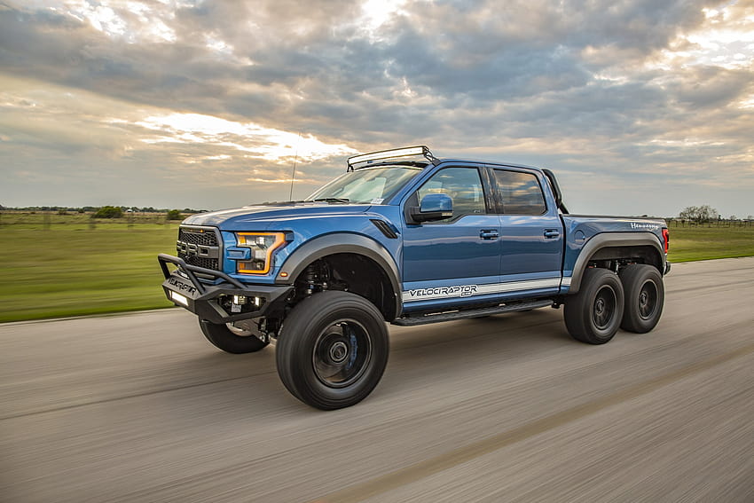 Hennessey VelociRaptor 6×6 Di Ford Performance Blue dengan White Racing Stripes, ford 6x6 Wallpaper HD
