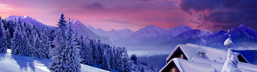 Sky, Snow, Winter, Clouds, Spruce, Snowy Winter. Backgrounds, 3840x1080 winter HD wallpaper