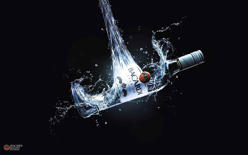 water, bottles, liquid, bar, alcohol, drink, advertisement :: HD wallpaper
