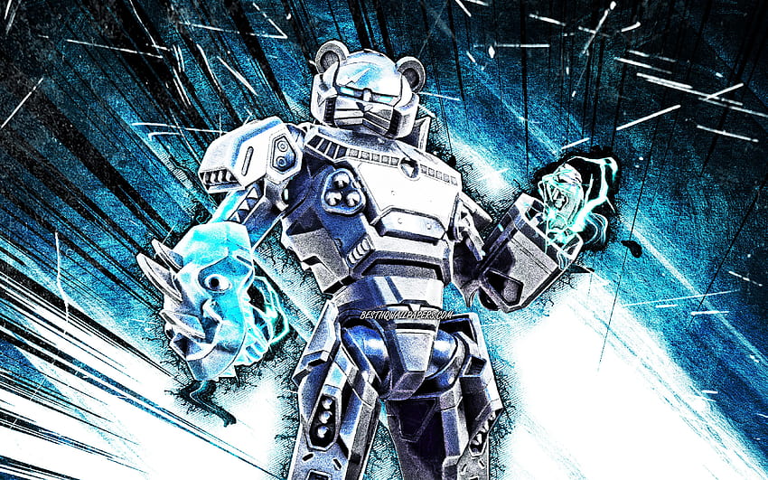Mecha Team Leader Skin, grunge art, Fortnite Battle Royale, blue abstract rays, Fortnite characters, Mecha Team Leader, Fortnite, Mecha Team Leader Fortnite with resolution 3840x2400. High Quality HD wallpaper