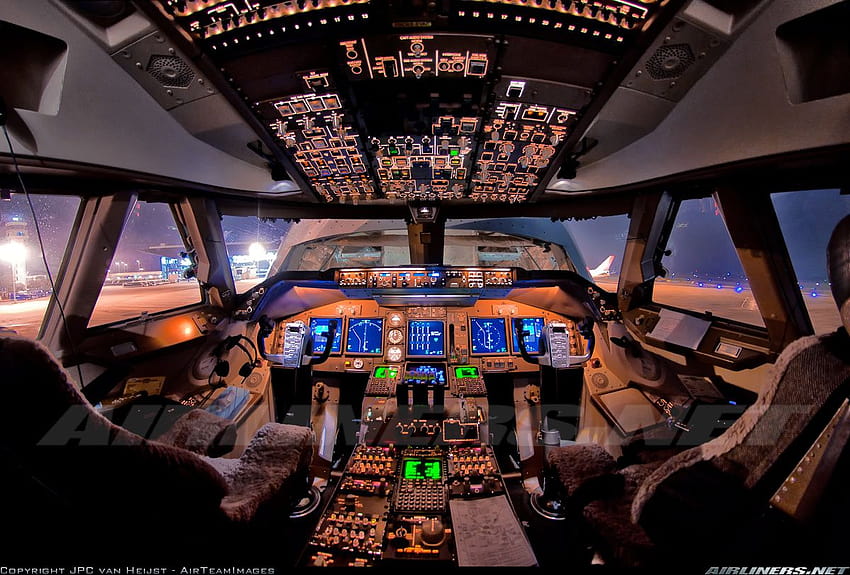 Boeing 747 Cockpit, Cockpitansicht HD-Hintergrundbild